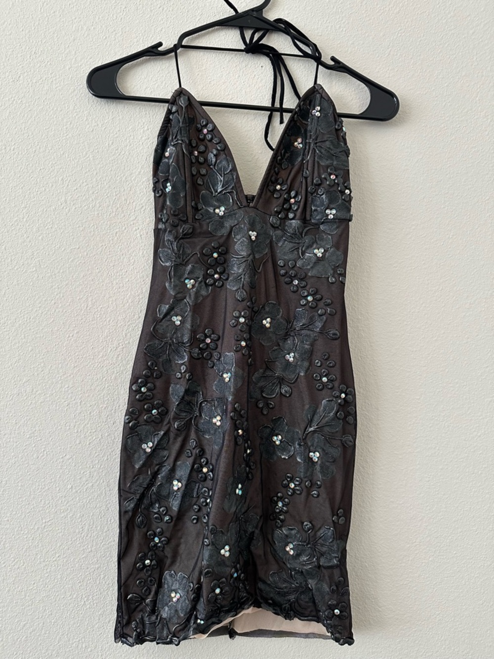 Holt Maison De Luxe Hand Painted Embellished Black Floral Slip Dress